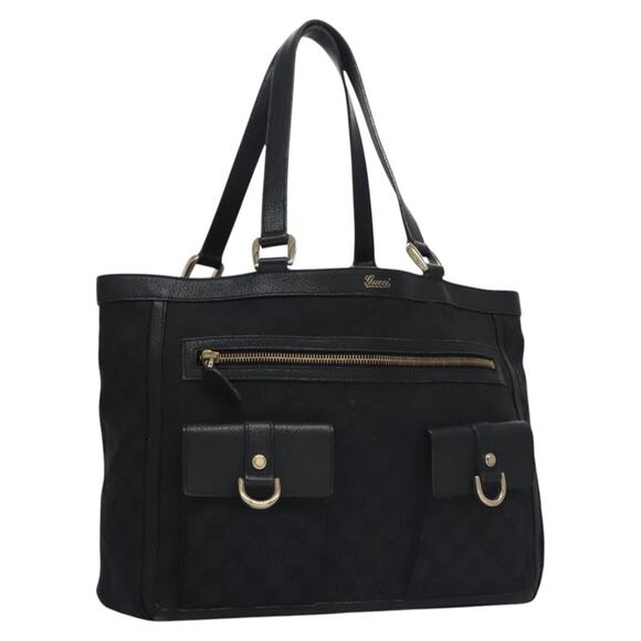 GUCCI GG Canvas Tote Bag Black Gold - Picture 1 of 16